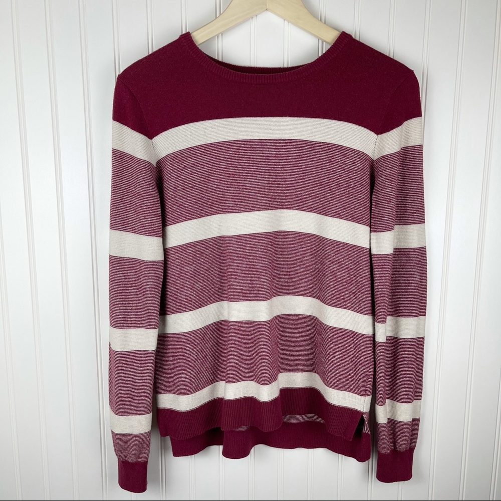 Vince Maroon Striped Pullover Crew Neck Sweater XL